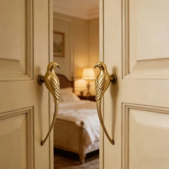 Brass Bird Cabinet Pulls - Gold Parrot Handles - Picture 2 of 2